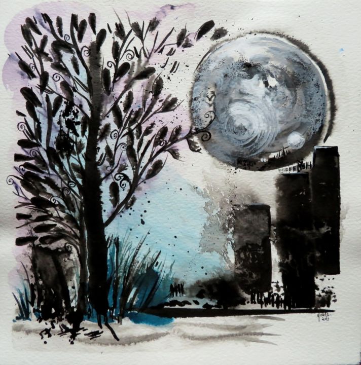 Peinture intitulée "Zone sensible - enc…" par Clau Redier-Clément, Œuvre d'art originale, Encre