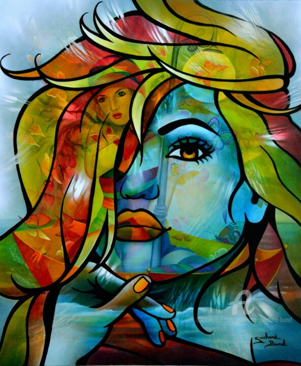 Peinture intitulée "l'effet papillon" par Jeannette Guichard-Bunel, Œuvre d'art originale, Huile Monté sur Châssis en bois