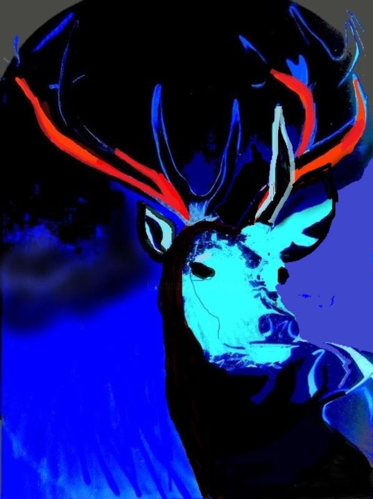 Arts numériques intitulée "le cerf bleu" par Mysane, Œuvre d'art originale, Peinture numérique