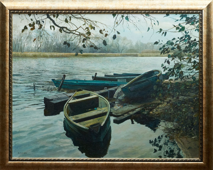 Pittura intitolato "Boats" da Andrey Lipko, Opera d'arte originale, Olio