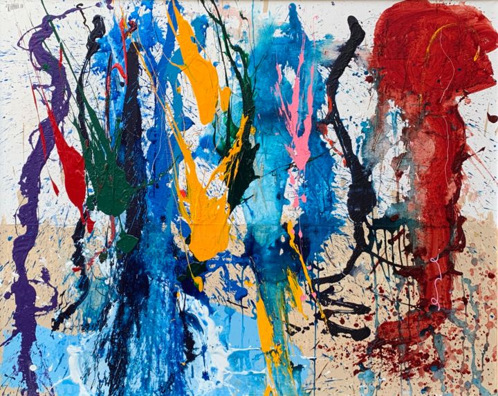 Acrylique, Abstrait, Couleurs _ JAILLISSEMENT 绘画, 51.2x65 in