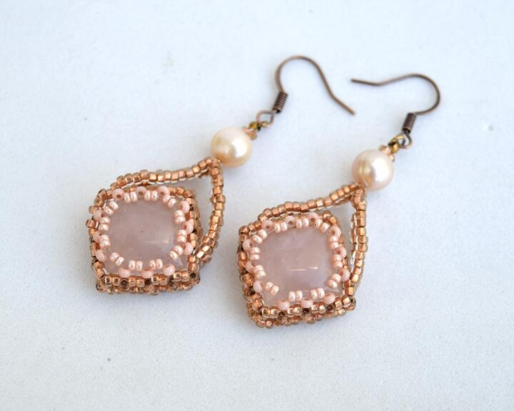 Rose quartz squares earrings 设计