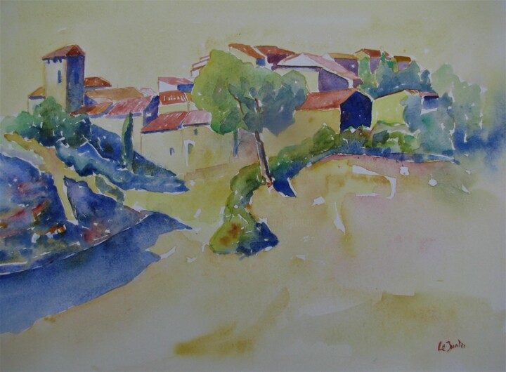Peinture intitulée "Les Matelles 1" par Jean-Noël Le Junter, Œuvre d'art originale, Aquarelle Monté sur Autre panneau rigide
