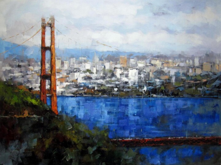 Schilderij getiteld "Bridge 01" door Lermay Chang, Origineel Kunstwerk, Olie