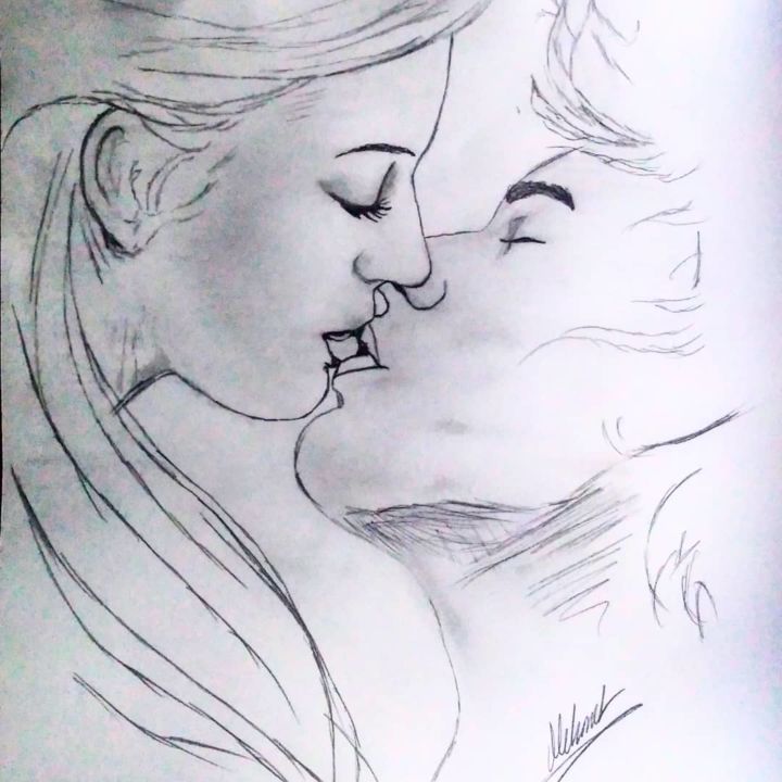 Drawing titled "Aşk öpücüğü" by Mehmet Onur Torun, Original Artwork, Charcoal