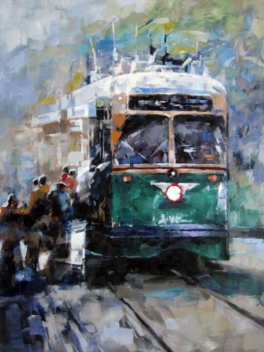 Schilderij getiteld "Bus 301" door Lermay Chang, Origineel Kunstwerk, Olie
