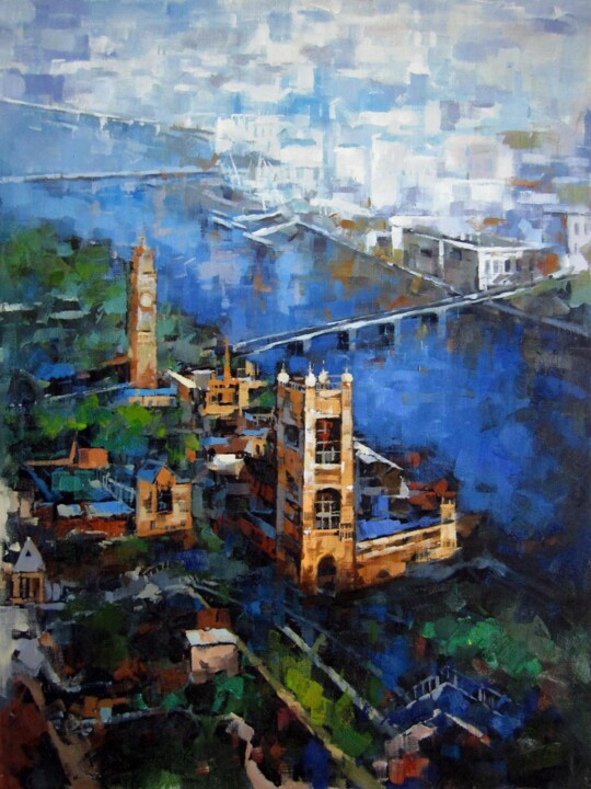 Schilderij getiteld "River 01" door Lermay Chang, Origineel Kunstwerk, Olie