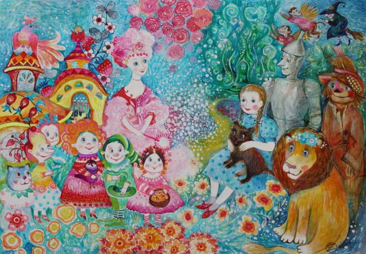 Le Magicien d'Oz.... 绘画, 13.8x20.1 in