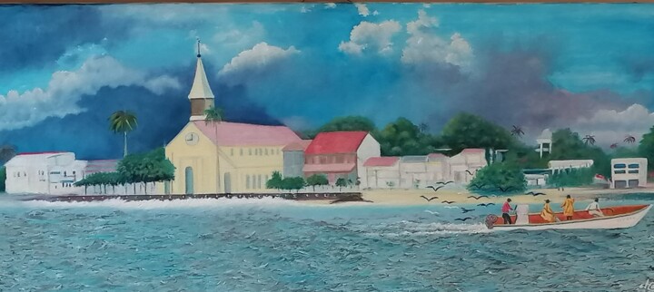 Peinture intitulée "L'église de la comm…" par Charles Corbin, Œuvre d'art originale, Huile