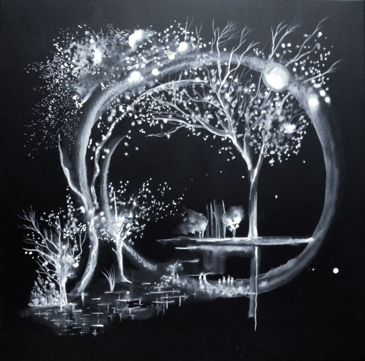Peinture intitulée "LuciOles - paysage…" par Clau Redier-Clément, Œuvre d'art originale, Encre
