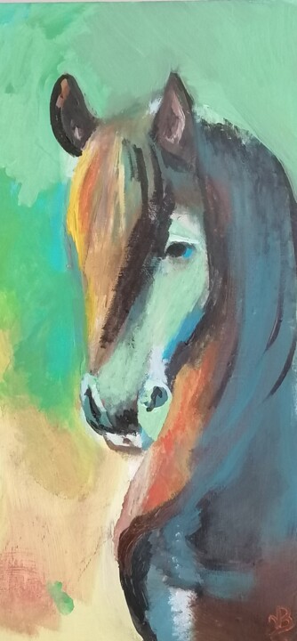 Peinture intitulée "Petit cheval à la m…" par Valérie Blum (Valery), Œuvre d'art originale, Acrylique