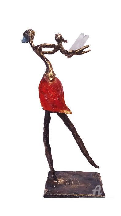 Sculpture intitulée "Jeune fille jouant" par Elisabeth Brainos, Œuvre d'art originale, Bronze