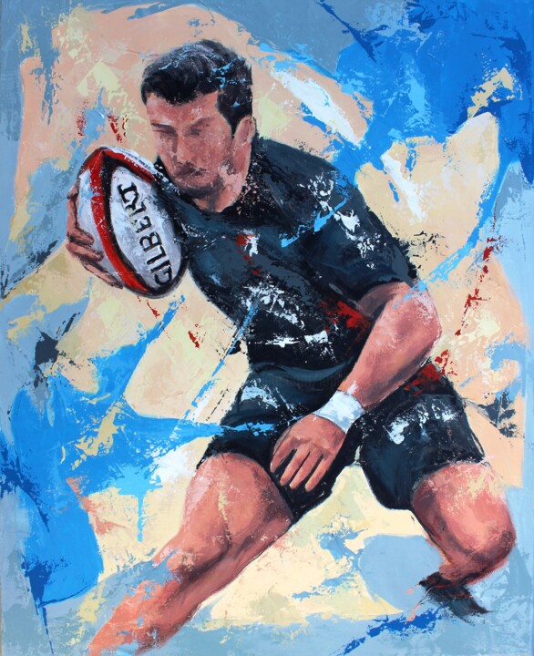 1234 Rugby en bleus 绘画, 19.7x15.8 in