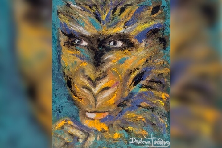 Painting titled "Titre: Hanuman" by Drolma Tsering, Original Artwork, Oil