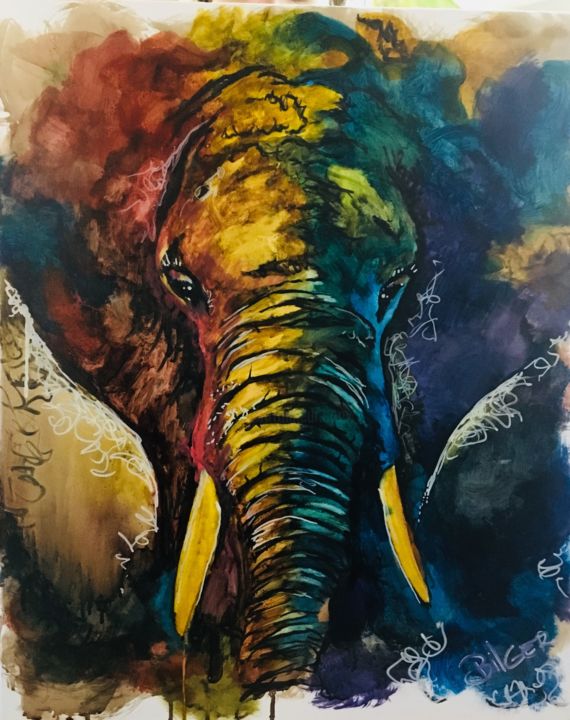 « Éléphant » 绘画, 25.6x21.3 in