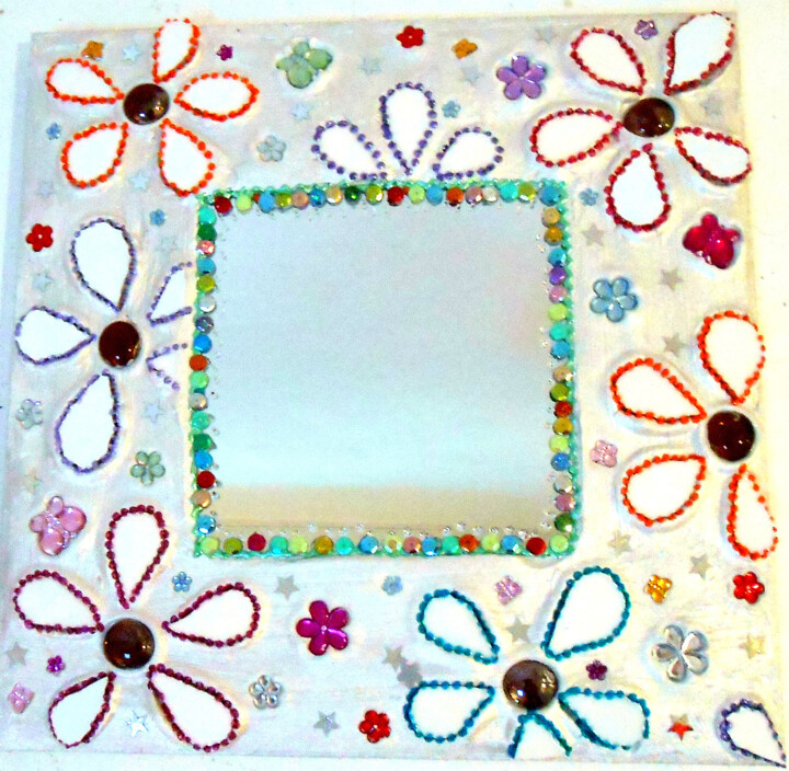 miroir mosaïque et peinture " fleurs dans la neige" 设计, 11.8x11.8 in
