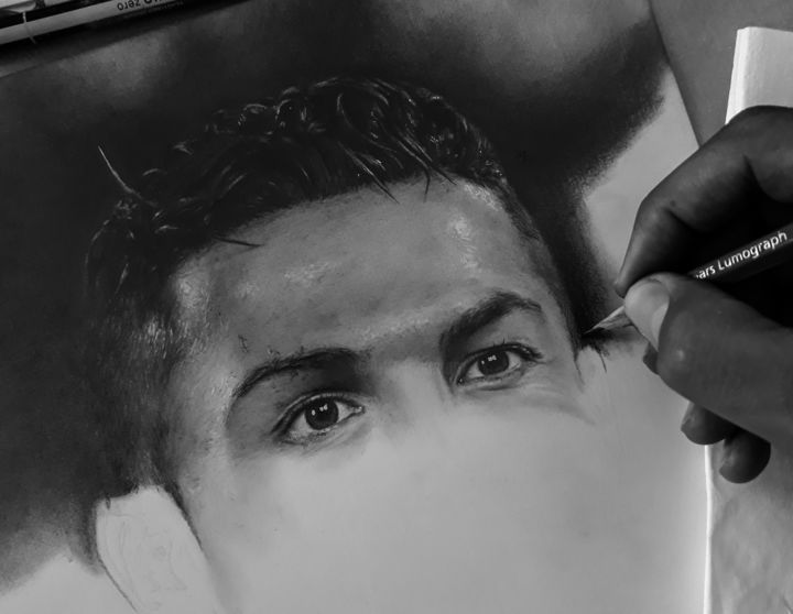 Disegno intitolato "Cristiano Ronaldo p…" da Oussema Bouhamed, Opera d'arte originale, Matita