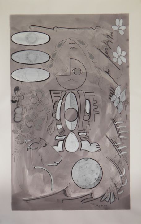 Dessin intitulée "Muruja and Space Un…" par Marc Bulyss, Œuvre d'art originale, Encre