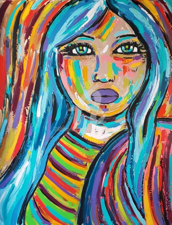 La femme aux cheveux bleus.