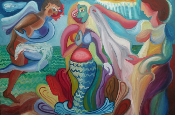 Peinture intitulée "Venus dans sa coqui…" par Aurélie Sarrazin, Œuvre d'art originale, Huile Monté sur Châssis en bois