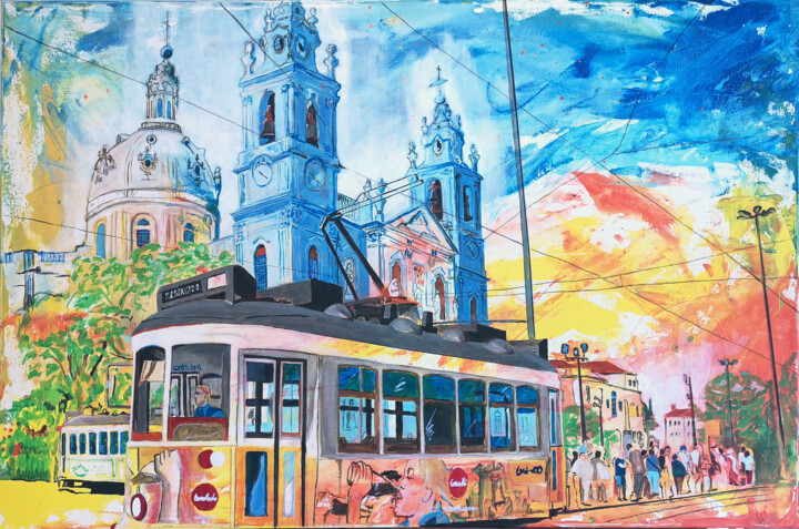 Painting titled "Lisboa, Basílica da…" by Ivo Antunes, Original Artwork, Acrylic Mounted on Wood Stretcher frame