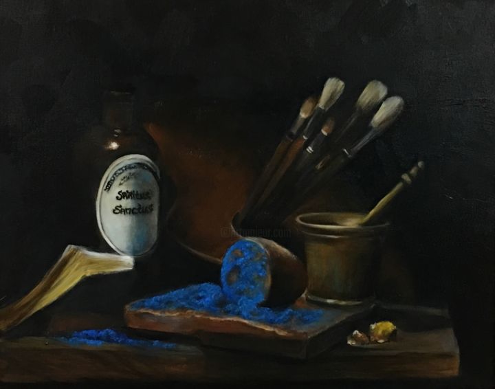 Schilderij getiteld "Still life Spiritus…" door Jennie Smallenbroek, Origineel Kunstwerk, Olie
