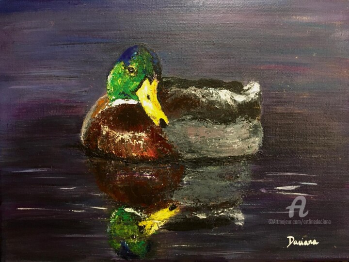 Malerei mit dem Titel "Canard col vert" von Daciana, Original-Kunstwerk, Acryl