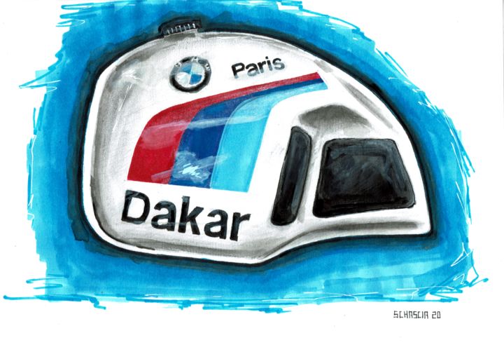 Disegno intitolato "Tank BMW R80 G/S Pa…" da Schascia, Opera d'arte originale, Acquarello