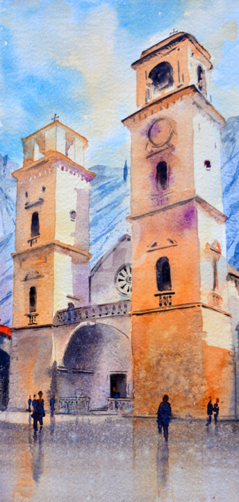St. Tripun Katedrale Kotor Montenegro 17x36cm Painting, 14.2x6.7 in