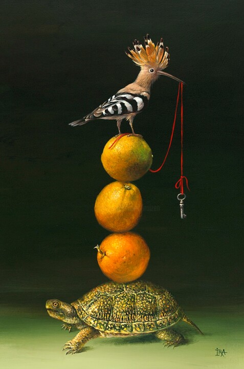 Printmaking titled "Pyramid with Hoopoe…" by Irena Aizen, Original Artwork, Digital Print Mounted on Wood Stretcher frame