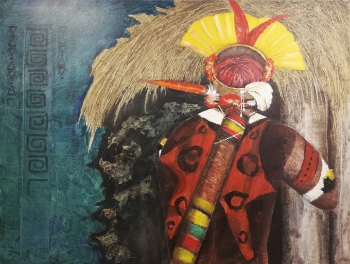 绘画 标题为“A Guy Arriving Home” 由India O'Hara Andreoli, 原创艺术品, 丙烯 安装在木板上