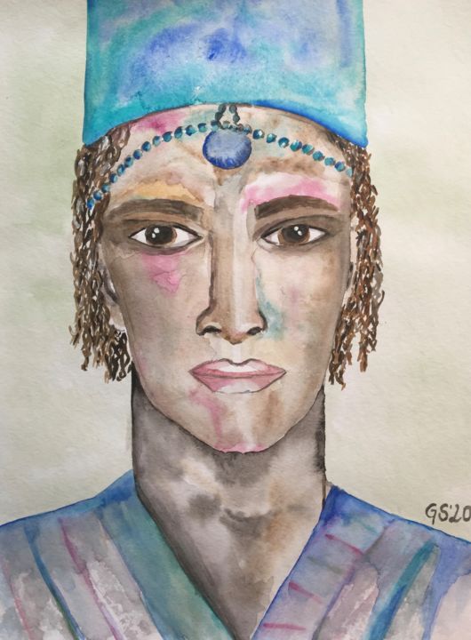 Malerei mit dem Titel "ethno man" von Gudrun Sageder, Original-Kunstwerk, Aquarell