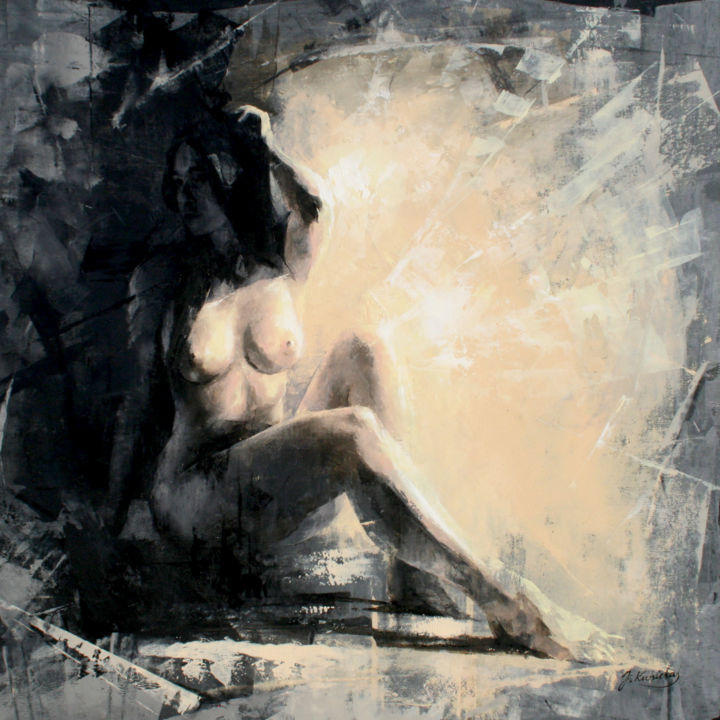 Painting titled "JK19-1230 Bright" by Jonas Kunickas, Original Artwork, Oil Mounted on Wood Stretcher frame