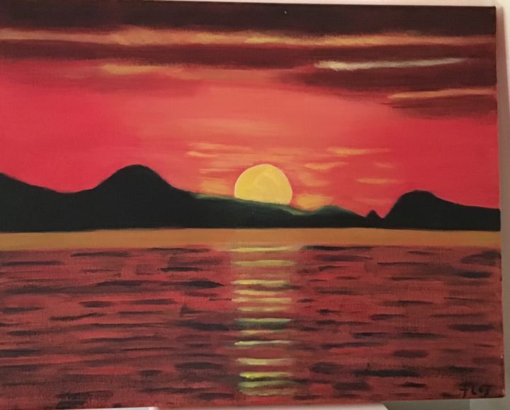 Painting titled "Beau coucher du sol…" by Florence Flot, Original Artwork, Acrylic