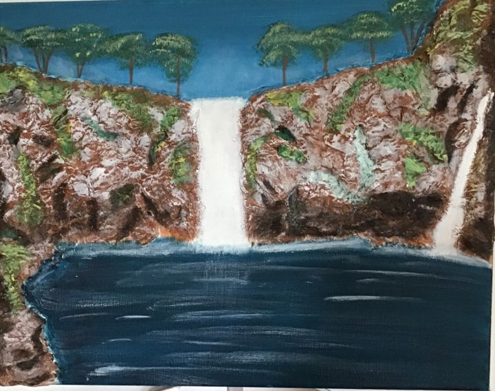 Painting titled "Cascade Île de la r…" by Florence Flot, Original Artwork, Acrylic