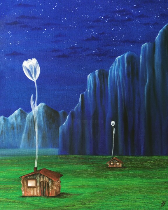 Evening by the cliff 绘画, 19.7x15.8 in