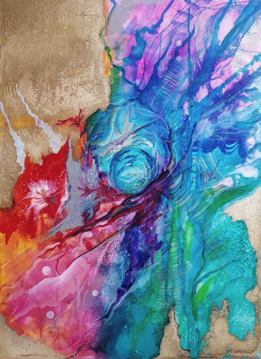Peinture intitulée "Portail de planète" par Artéâme, Œuvre d'art originale, Aquarelle Monté sur Châssis en bois