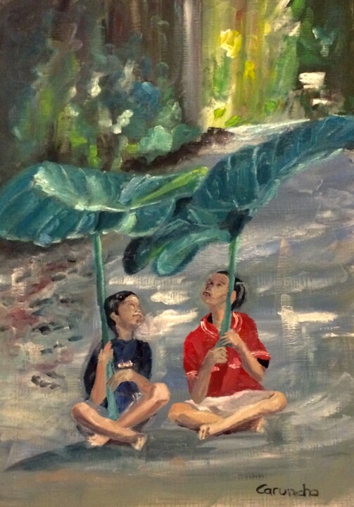 Pintura titulada "Bajo la lluvia" por Mónica Caruncho Fontela, Obra de arte original, Oleo