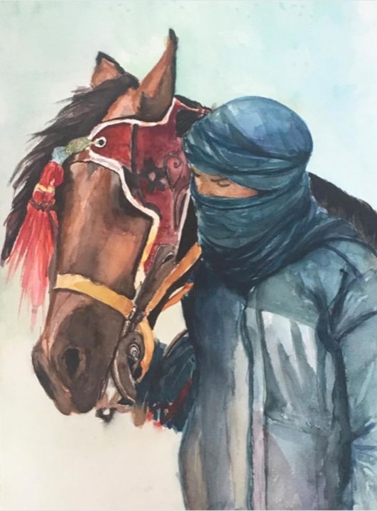 Peinture intitulée "TOUAREG" par Hafida El Oumlouki Shaïmi, Œuvre d'art originale, Aquarelle