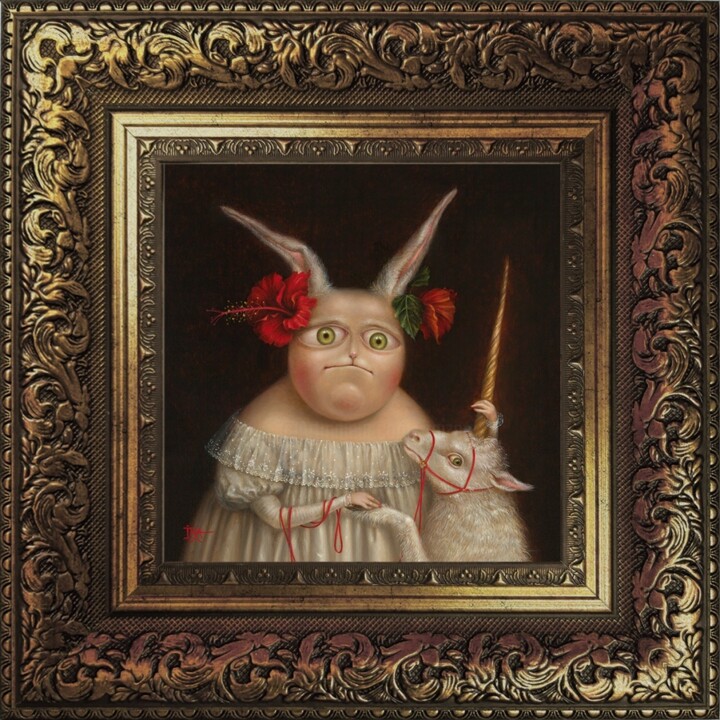 印花与版画 标题为“Portrait with Unico…” 由Irena Aizen, 原创艺术品, 数字打印 安装在纸板上