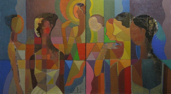 Ballerinas. Going on stage. Diptych. 绘画, 35.4x63 in