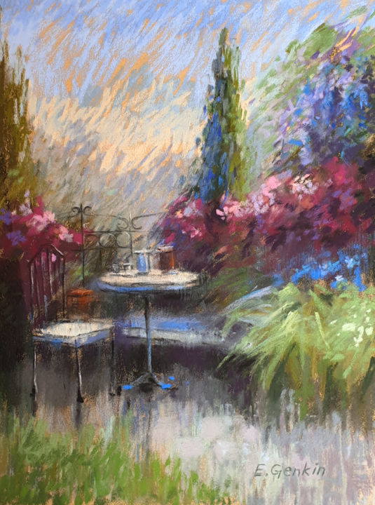 Ζωγραφική με τίτλο "Monet's garden" από Elena Genkin, Αυθεντικά έργα τέχνης, Παστέλ