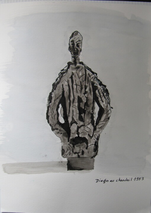 Peinture intitulée ""HOMMAGE A GIACOMET…" par Catherine Drouin-Goutal, Œuvre d'art originale, Encre