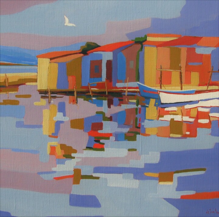 Peinture intitulée "Les cabanes de la P…" par Jean-Noël Le Junter, Œuvre d'art originale, Huile Monté sur Châssis en bois