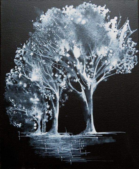 Peinture intitulée "Les gens de la nuit…" par Clau Redier-Clément, Œuvre d'art originale, Encre Monté sur Châssis en bois