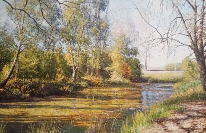 Painting titled ""Осенний пруд" г.Шуя" by Dmitrii Fokeev, Original Artwork, Oil