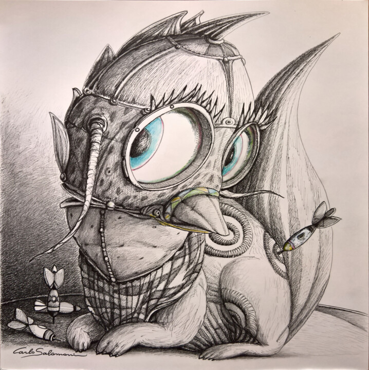 Drawing titled "PUPPY" by Carlo Salomoni, Original Artwork, Ink