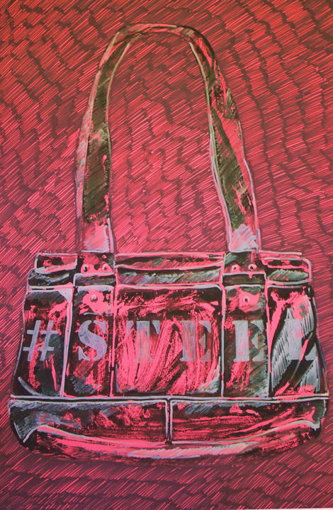 Drawing titled "Bag Guess #Steel" by Nathalia Chipilova, Original Artwork, Acrylic