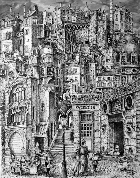 图画 标题为“Composition 20” 由Koen De Weerdt, 原创艺术品, 墨 安装在其他刚性面板上