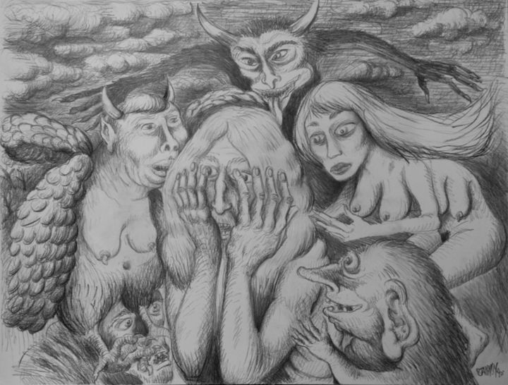 La tentation de saint Antoine (croquis préparatoire) 图画, 19.7x25.6 in